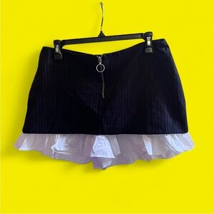 Pinstripe skort with front zipper and white ruffles shorts